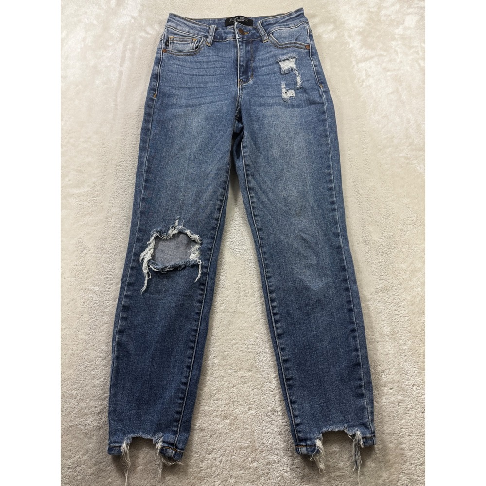 Judy Blue Womens Slim Fit Distressed Raw Hem Blue Jeans 1/25 Meas: 24x26